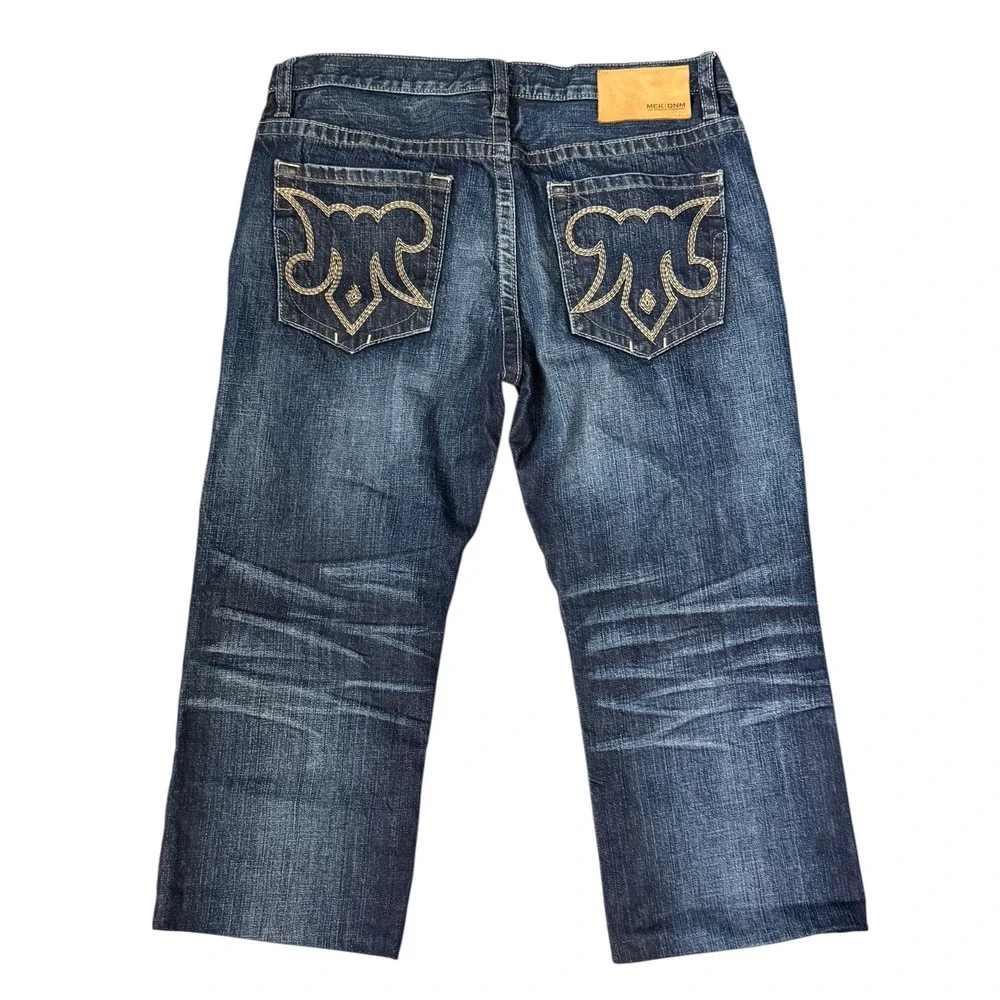 MEK DNM Calix‎ Straight Leg Jeans Mens 36x34 Dark Wash Embroidered Heavy Stitch
